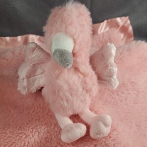 Cloud Island Flamingo Security Blanket Pink Satin Trim Lovey Plush Baby Comfort